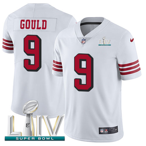 San Francisco 49ers Nike #9 Robbie Gould White Super Bowl LIV 2020 Rush Youth Stitched NFL Vapor Untouchable Limited Jersey